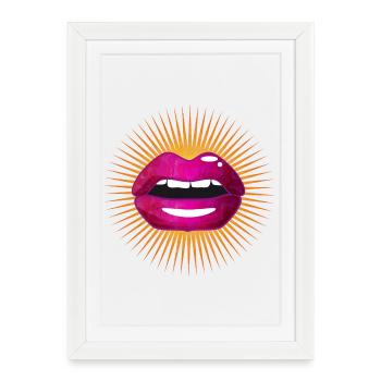 Illustration de lèvres brillantes violettes radieuses - Affiche encadrée (27 × 37 cm) - blanc - Devant