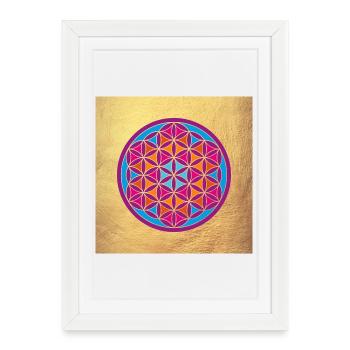 Fleur de Vie Or Yoga Inde om Namaste Mandala - Affiche encadrée (27 × 37 cm) - blanc - Devant