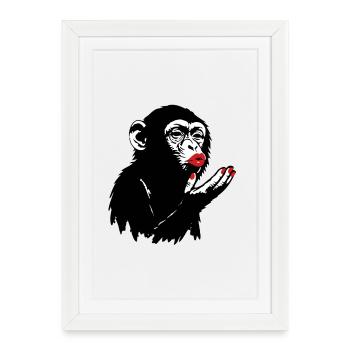 Old monkey lady sends a kiss to you - Framed poster (27 × 37 cm) - white - Front