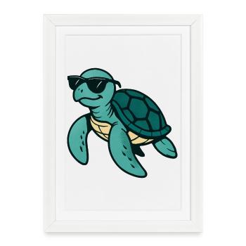 Cool turtle with sunglasses - Framed poster (27 × 37 cm) - white - Front