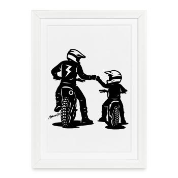 Motocross père et fils - Affiche encadrée (27 × 37 cm) - blanc - Devant
