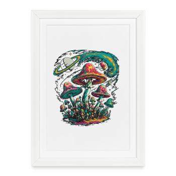 Champignons Cosmiques Psychédéliques Oeuvre - Affiche encadrée (27 × 37 cm) - blanc - Devant