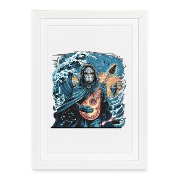 Mystic Ocean Wave with Ghostly Musician - Framed poster (27 × 37 cm) - white - Front