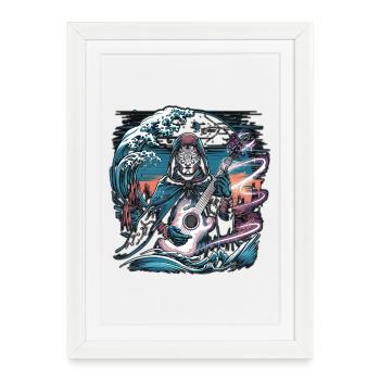 Mystic Night Guitarist Illustration - Framed poster (27 × 37 cm) - white - Front