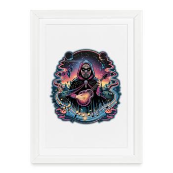 Illustration de musicien astronaute mystique - Affiche encadrée (27 × 37 cm) - blanc - Devant