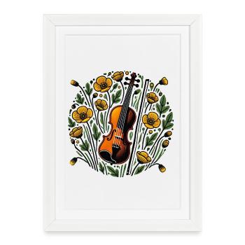 Floral Violin Symphony Design - Framed poster (27 × 37 cm) - white - Front