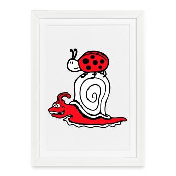Escargot 2 Amis Coccinelle Équipe Rapide Mignon - Affiche encadrée (27 × 37 cm) - blanc - Devant