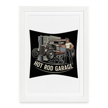 Motif d’atelier Hot Rod vintage - Affiche encadrée (27 × 37 cm) - blanc - Devant