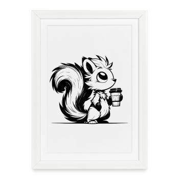 More coffee, less stress Squirrel Day - Framed poster (27 × 37 cm) - white - Front