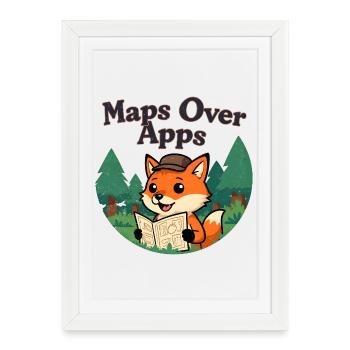 Maps over Apps Fox with map - Framed poster (27 × 37 cm) - white - Front
