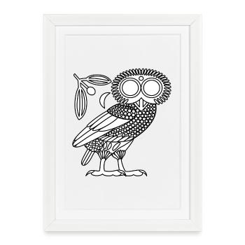 Hibou d’Athéna [Blanc + Couronne & Croissant] - Affiche encadrée (27 × 37 cm) - blanc - Devant