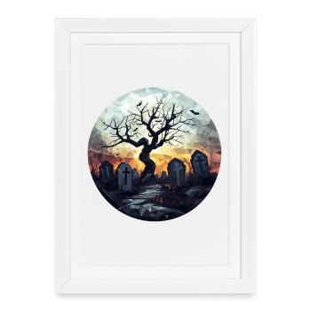 Spooky cemetery with gnarled tree - Framed poster (27 × 37 cm) - white - Front