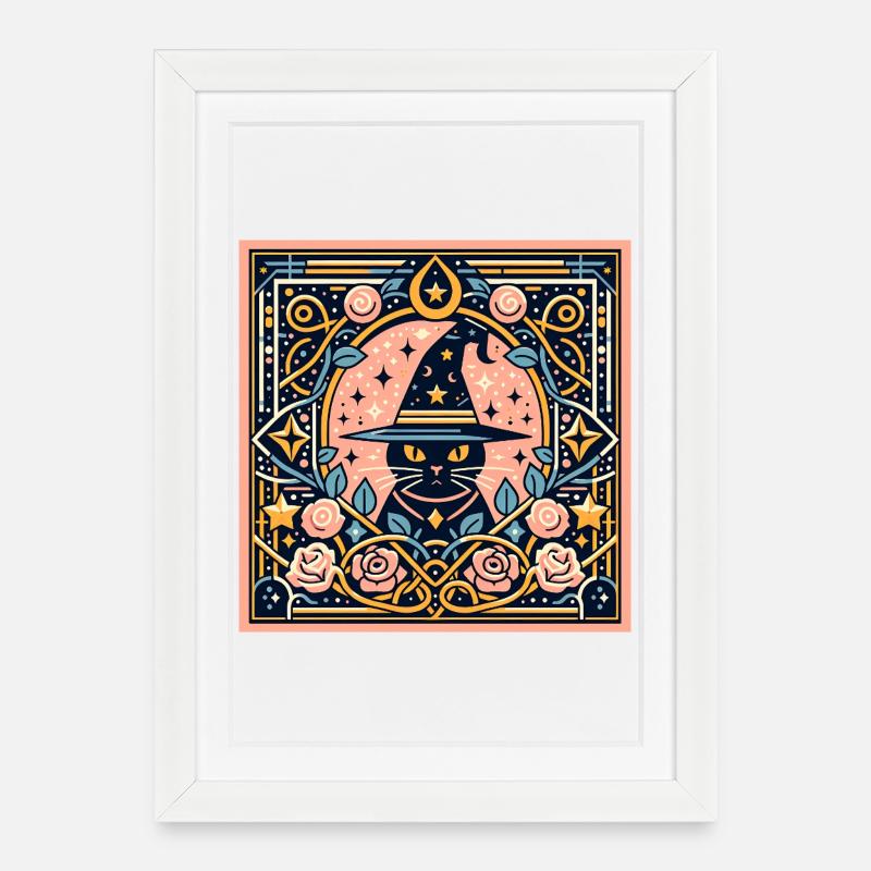 Hexen-Katze - Gerahmtes Poster (27 × 37 cm) - Weiß