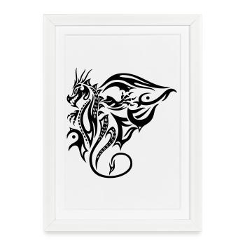 Motif de dragon tribal latéral avec des ailes - Affiche encadrée (27 × 37 cm) - blanc - Devant