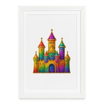 Conception de château à paillettes arc-en-ciel - Affiche encadrée (27 × 37 cm) - blanc - Devant