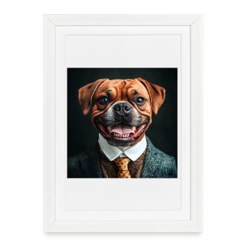 Chien habillé élégant en costume d'affaires - Affiche encadrée (27 × 37 cm) - blanc - Devant