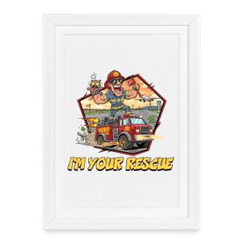 Sauvetage Pompier Aventure Design - Affiche encadrée (27 × 37 cm) - blanc - Devant