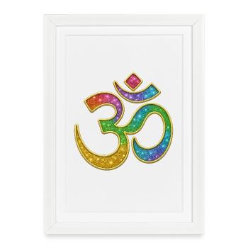 Symbole Om arc-en-ciel au design pailleté - Affiche encadrée (27 × 37 cm) - blanc - Devant