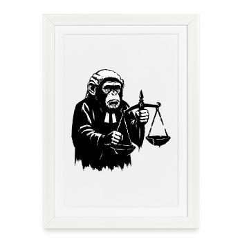 Le juge singe fait baisser la balance - Affiche encadrée (27 × 37 cm) - blanc - Devant