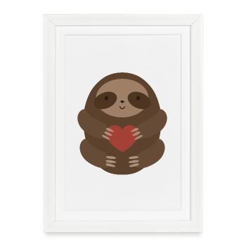 Cute Sloth Holding Heart Illustration - Framed poster (27 × 37 cm) - white - Front