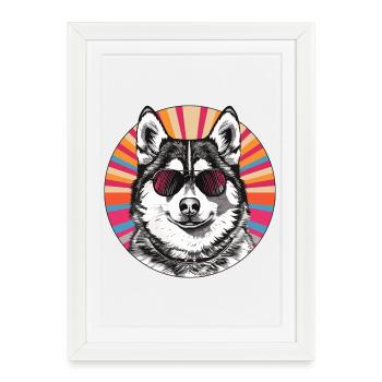 Chien décontracté avec des lunettes de soleil de style rétro - Affiche encadrée (27 × 37 cm) - blanc - Devant