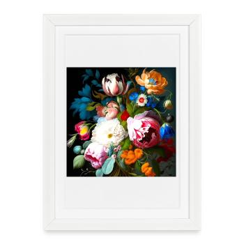Bouquet de fleurs Vineta avec variété de fleurs flamande - Affiche encadrée (27 × 37 cm) - blanc - Devant
