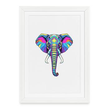 Colorful Elephant Portrait with Geometric Pattern - Framed poster (27 × 37 cm) - white - Front