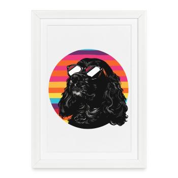 Chien noir avec des lunettes de soleil - Affiche encadrée (27 × 37 cm) - blanc - Devant