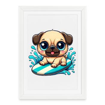 mignon carlin surfeur dessin animé surf été - Affiche encadrée (27 × 37 cm) - blanc - Devant