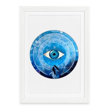 Mystic Blue Eye Mandala with Whale and Jellyfish - Framed poster (27 × 37 cm) - white - Front