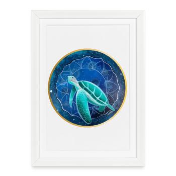 Galactic Sea Turtle Illustration - Framed poster (27 × 37 cm) - white - Front