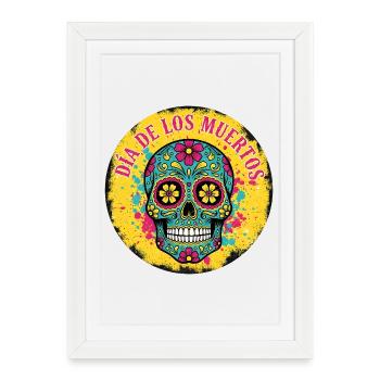 Crâne Dia de los Muertos Édition Fissurée - Affiche encadrée (27 × 37 cm) - blanc - Devant