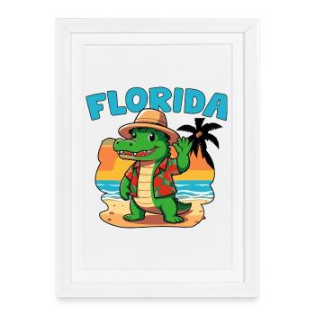 Crocodile Vacances Floride - Affiche encadrée (27 × 37 cm) - blanc - Devant