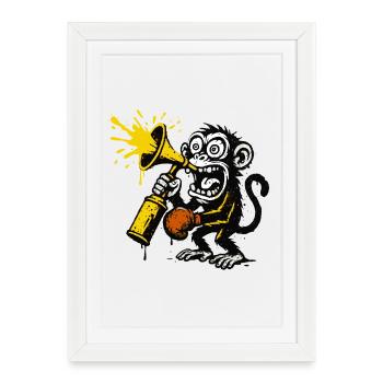 Expressive monkey with megaphone - Framed poster (27 × 37 cm) - white - Front