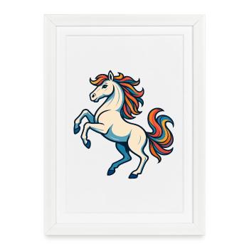 Cheval blanc à la crinière colorée – imaginatif - Affiche encadrée (27 × 37 cm) - blanc - Devant