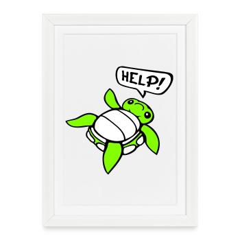 tortue dos penché sur le côté impuissant Aide - Affiche encadrée (27 × 37 cm) - blanc - Devant
