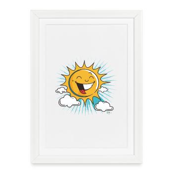 Soleil souriant avec éclatement de nuages - Affiche encadrée (27 × 37 cm) - blanc - Devant