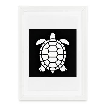 Silhouette de tortue noire et blanche - Affiche encadrée (27 × 37 cm) - blanc - Devant