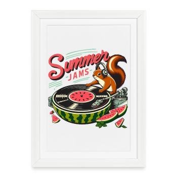 Summer Jams Music - Squirrel with Melon - Framed poster (27 × 37 cm) - white - Front