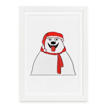 Illustration festive ours polaire Père Noël - Affiche encadrée (27 × 37 cm) - blanc - Devant