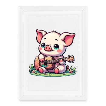 Cute Pig With Guitar Music Friend - Framed poster (27 × 37 cm) - white - Front