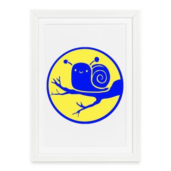 Snail Tree Branch Night Moon Round Sweet Happy - Framed poster (27 × 37 cm) - white - Front