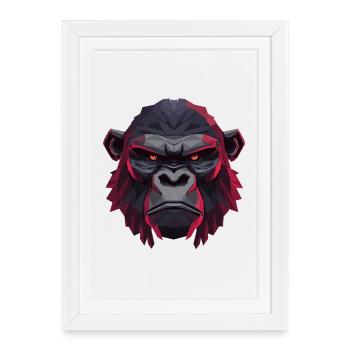 Tête de gorille géométrique - Affiche encadrée (27 × 37 cm) - blanc - Devant