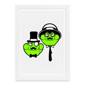 2 Frogs Sir Lunettes Empire Monocle Homme Chapeau Haut de forme - Affiche encadrée (27 × 37 cm) - blanc - Devant