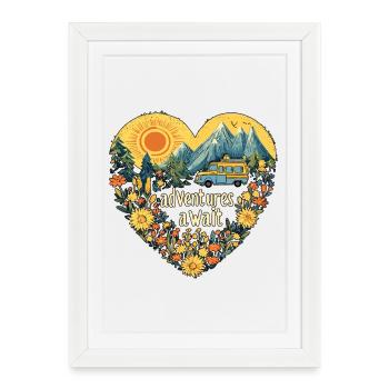 Camping Adventures await - Framed poster (27 × 37 cm) - white - Front