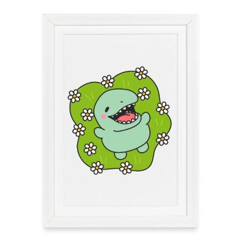 Happy Dinosaur in Spring - Framed poster (27 × 37 cm) - white - Front