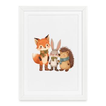 Autumn Cute Forest Animals with Scarf and Boots - Framed poster (27 × 37 cm) - white - Front