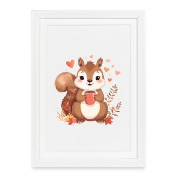 Écureuil d’automne au chocolat chaud - Affiche encadrée (27 × 37 cm) - blanc - Devant