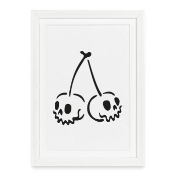 Crâne de cerisier – Motif effrayant d’Halloween - Affiche encadrée (27 × 37 cm) - blanc - Devant
