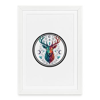 Rainbow Deer Crystal Moon - Framed poster (27 × 37 cm) - white - Front